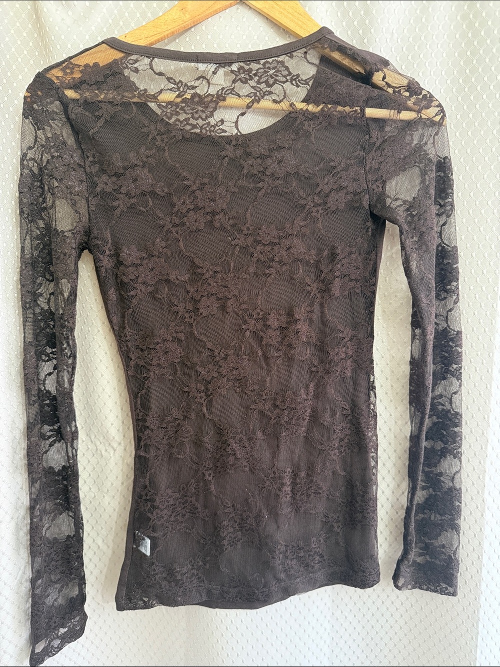 Zenana Outfitters Chocolate Brown Long Sleeve Lace Inset Tee - Picture 2 of 2